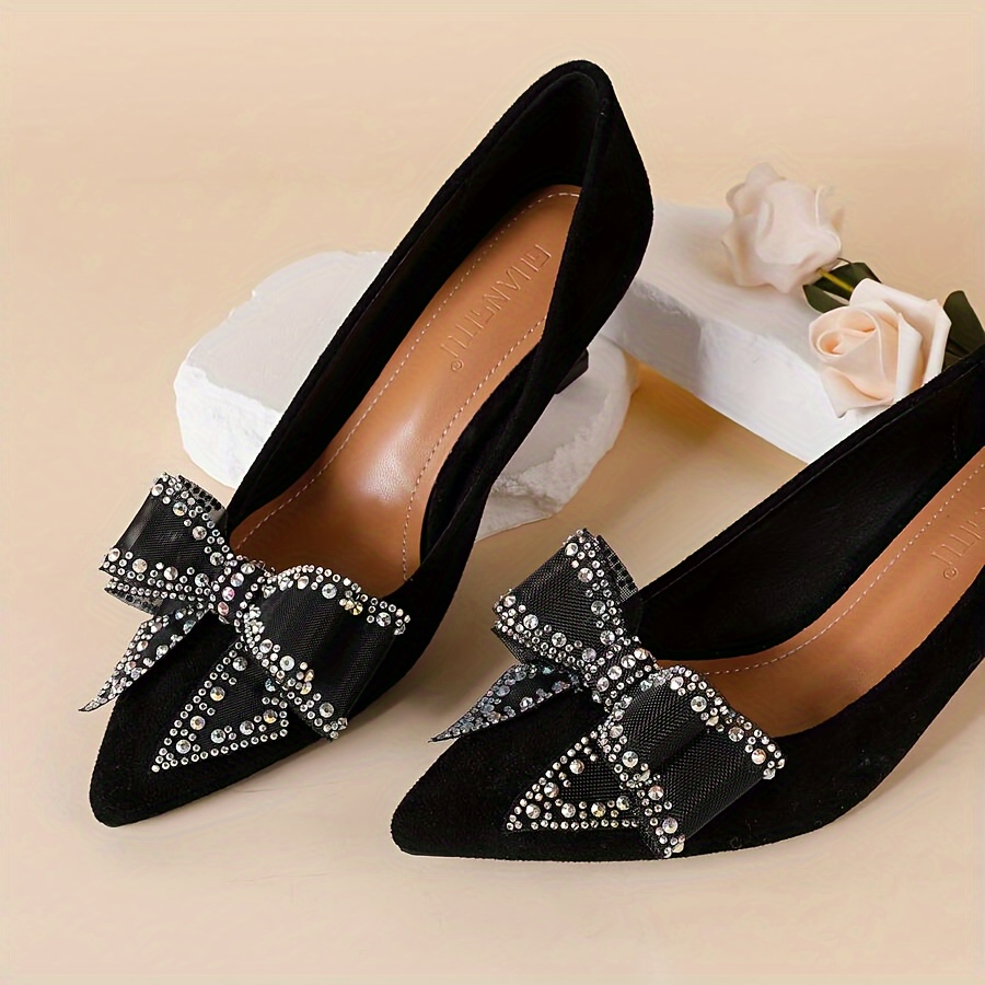 

Elegant Rhinestone Bowknot Detachable Shoe Clips - Chic Diy Accessory For High Heels, Available In Black, White, Red