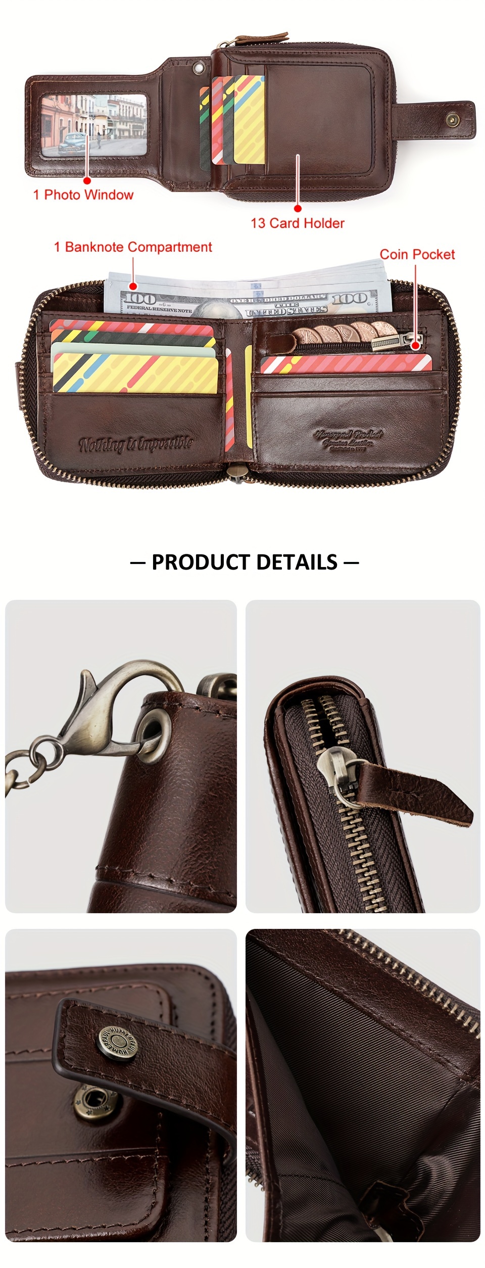 Women's RFID Leather Wallet With Wrist Strap - 20 Card Slots Large Capacity Purse In Red