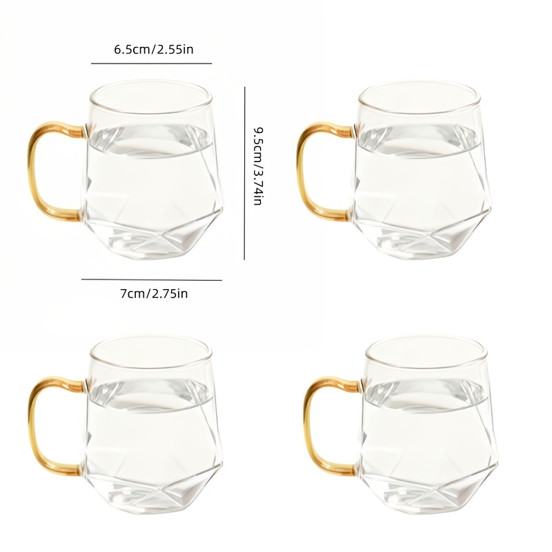 TEMU 4pcs Glass Coffee Cups With Handles, Transparent Diamond-patterned Tea Glasses, Heat-resistant Cappuccino Cups, Iced Coffee Glasses, . Ideal For