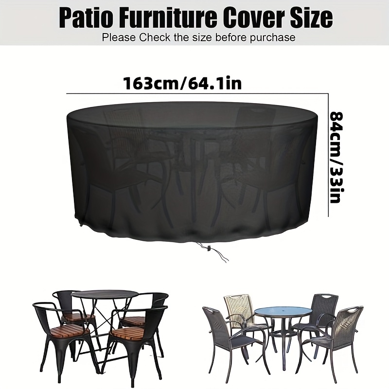 1pc Heavy-duty Round Outdoor Furniture Cover 64.1'' Round (1.64m) Heavy-duty Pu-coated Oxford Fabric With Adjustable Drawstring & Closure - Fits Round Tables & 64-inch Chair Sets, Black Patio Table