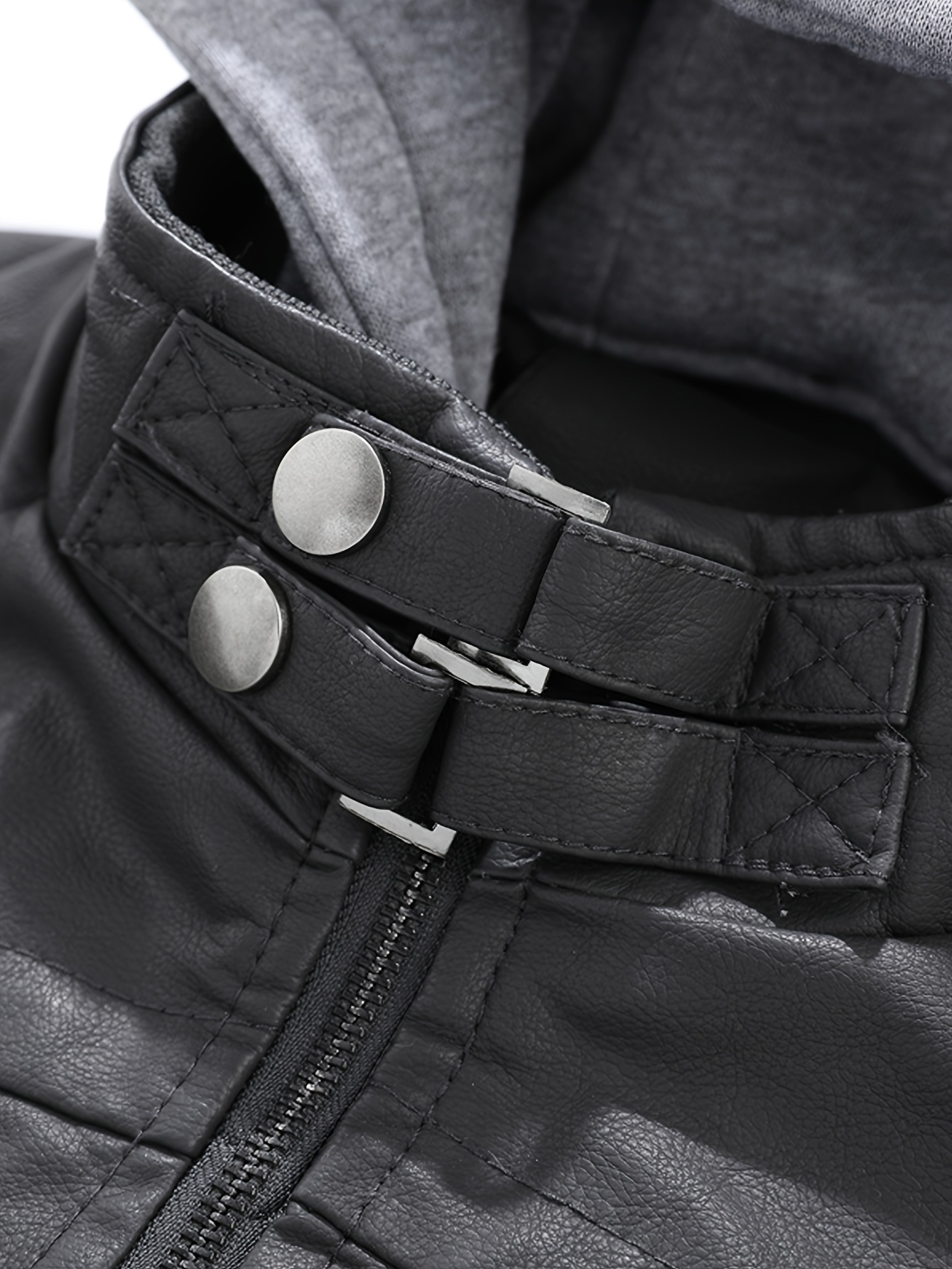 mens pu leather jacket full zip closure hooded collar full Temu