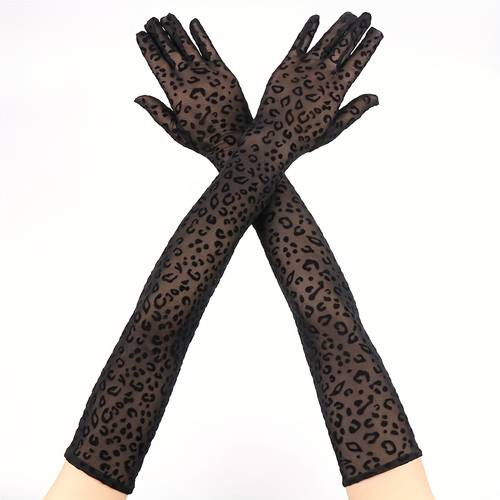 ladies leopard print sheer gloves and stockings for a halloween party or