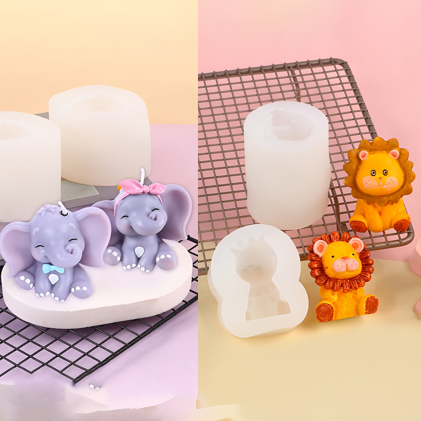 

Handmade Silicone Candle Mold With Elephant And Lion Designs, Animal-shaped Soap Mold For Home Decor, Resin Christmas Ornament