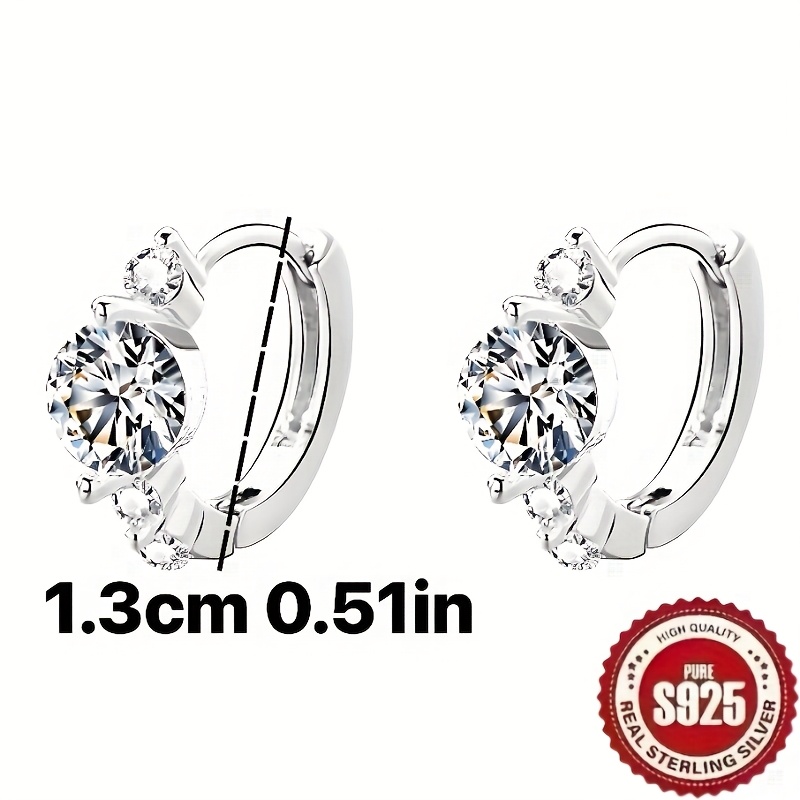 1 pereche de clipsuri de urechi din argint S925 și zirconiu, design asortat cu trei mici și unul mare, pline de stele strălucitoare, versatile pentru zi cu zi, stil fetișcan