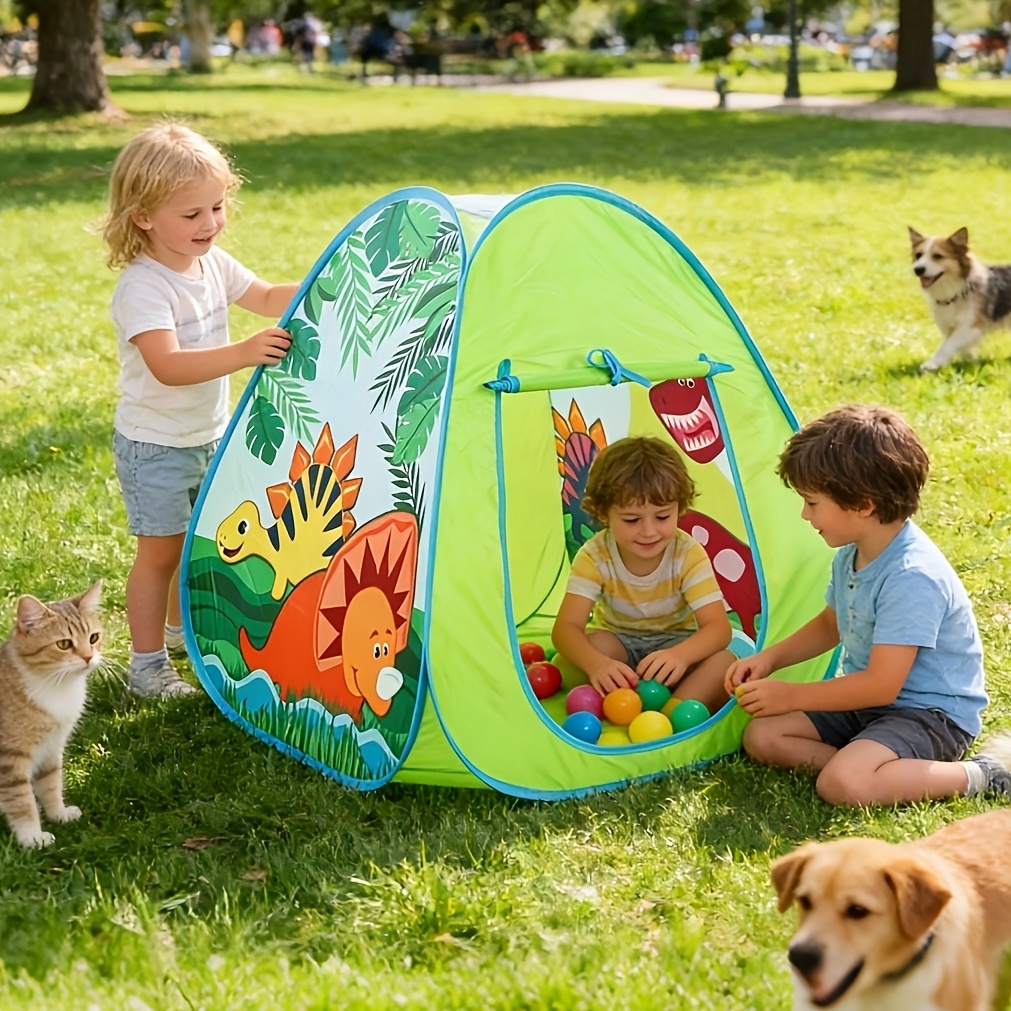 Image of Dinosaur Kids Ball Pit Play Tent, Foldable Pop-up Playhouse For Toddlers, Portable Indoor & Outdoor Kids Play Tent For Bedroom, Playroom, Living Room, And Backyard