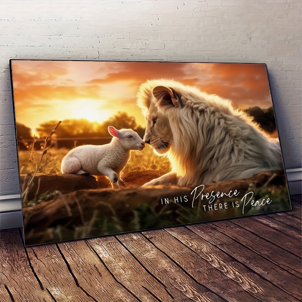 

1pc Lion And Lamb Canvas , 31.49x47.24 Inches, Modern Abstract Print, Inspirational Quote, Lion With Lamb Design, No Electricity Needed, Ideal For Living Room And Bedroom Decor