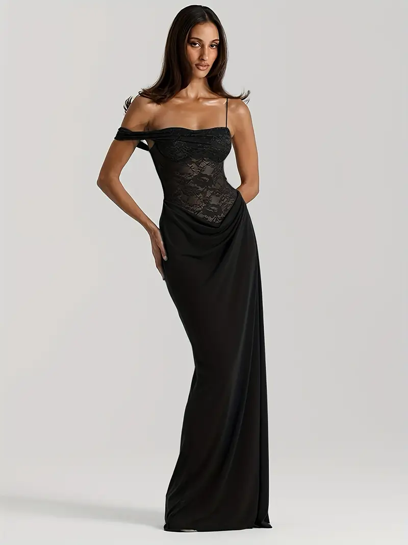 2026 New Celebrity Same Style Dark Brown Evening Gown Asymmetrical Strap Off-Shoulder Lace Bra * Pleated Hem Red Carpet Dinner * 2026 New Celebrity Same Style Dark Brown Evening Gown Asymmetrical Strap Off-Shoulder Lace Bra * Pleated Hem Red Carpet Dinner *