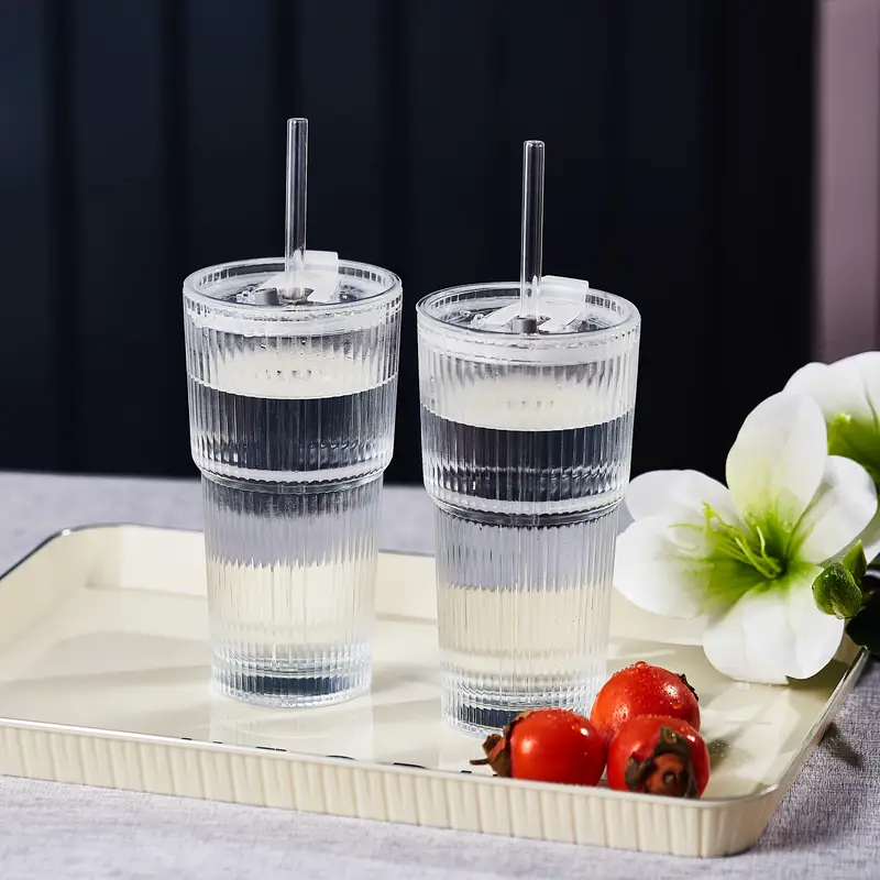 2pcs 600ml 20oz large striped glass with lid reusable suitable for cold drinks juice and coffee ideal for home office and holiday mothers day and easter gifts Product details 6