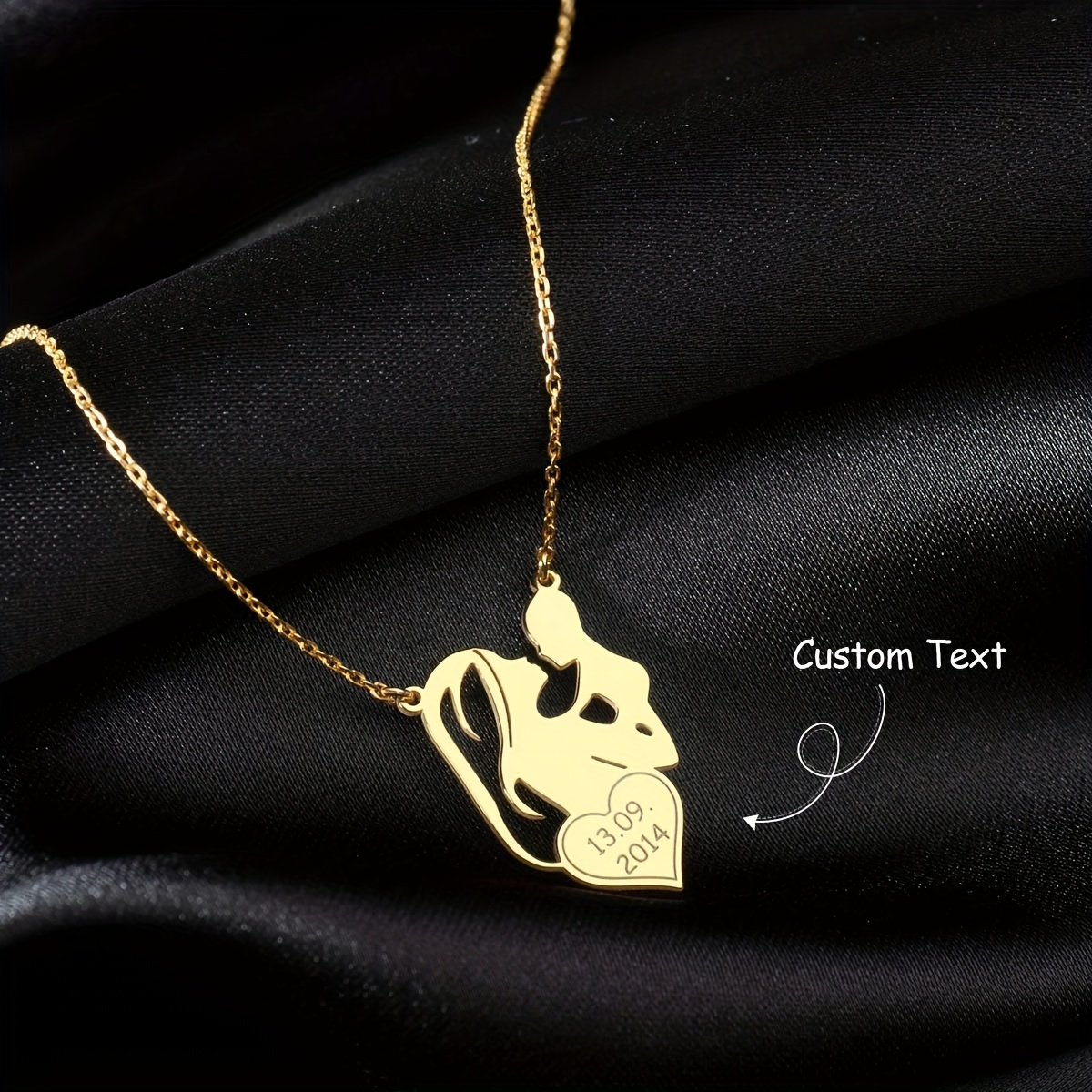 E-shop Personalisierte Gravur Mutter & Halskette - 18K vergoldeter Edelstahl (304L) zierlicher Schmuck mit herzförmigem Muttersilhouetten-Anhänger,