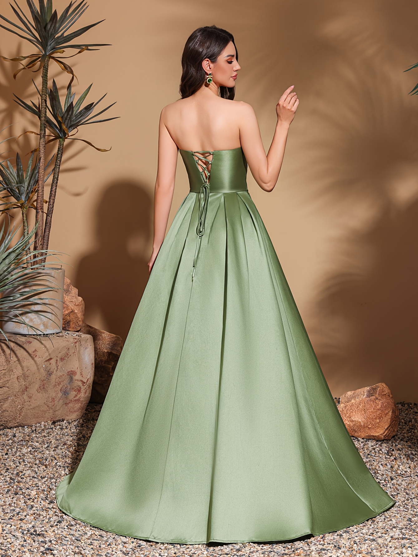 satin back tie bandeau asymmetrical neckline umbrella skirt