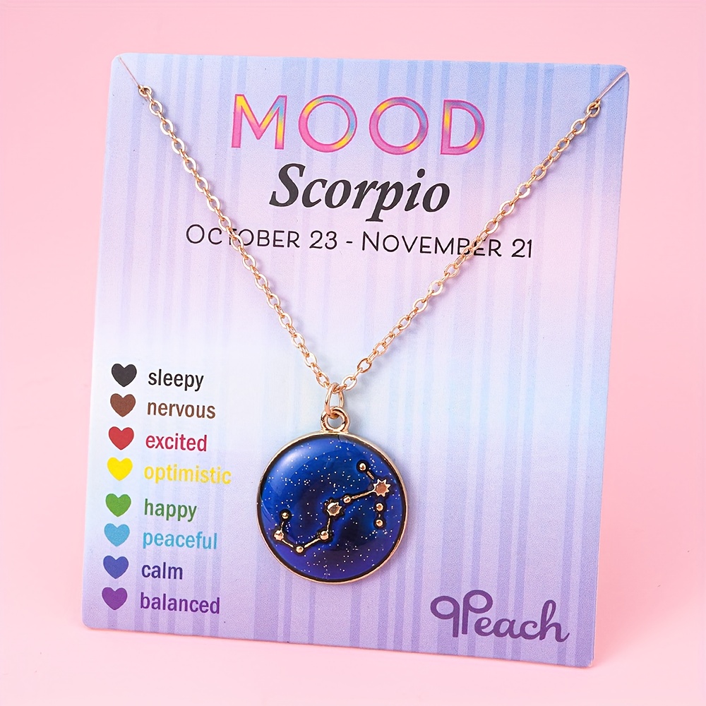 TEMU 1pc Zodiac Temperature-sensitive Color-changing Pendant Adjustable Necklace - Fashionable Cute & Exquisite Jewelry For Women, Perfect Festival