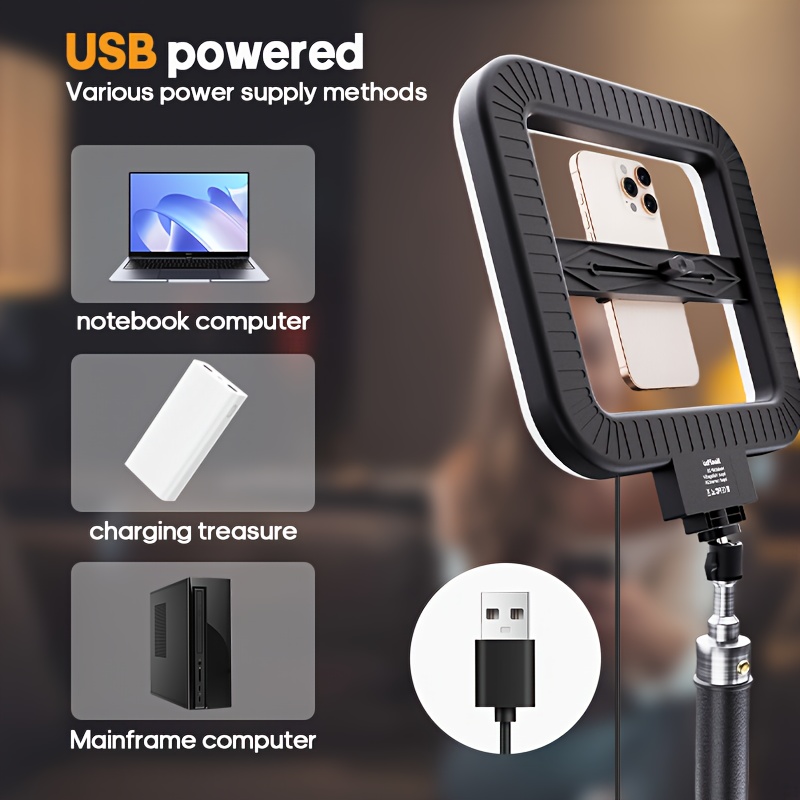 [Adjustable] LED studio fill light, mobile phone fill light, can be used handheld or installed on a base (excluding the base), with 3 adjustable color temperatures, USB power supply, suitable for selfies, makeup, video recording, and live streaming