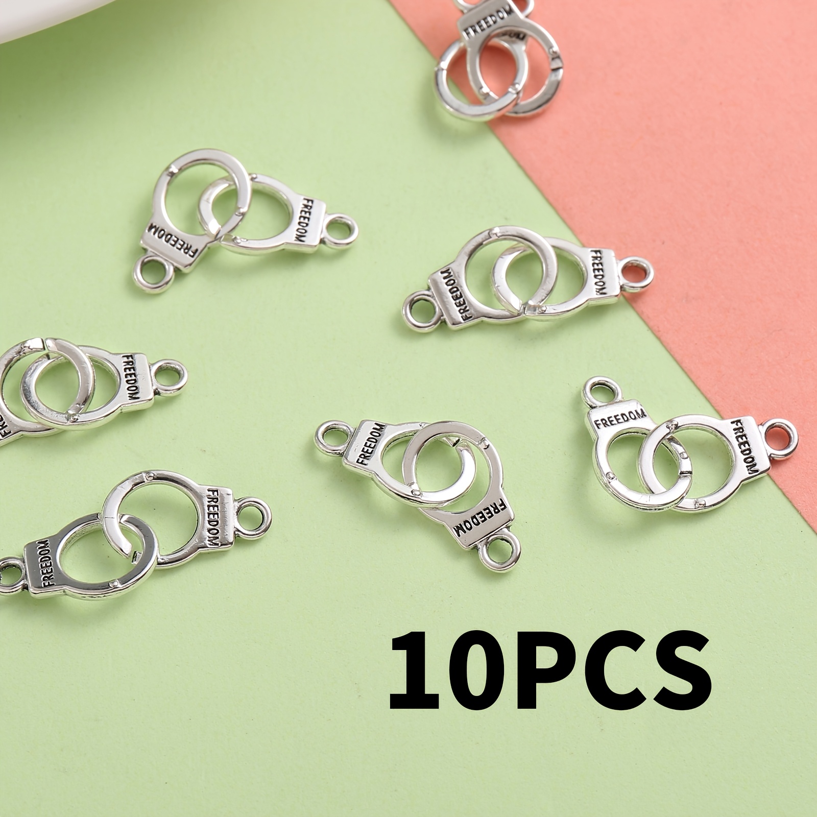 TEMU 10pcs Handcuff Metal Pendants, Diy Craft Jewelry Accessories. Featuring A Cool And Edgy Handcuff Design Engraved With "," Exuding A Rebellious