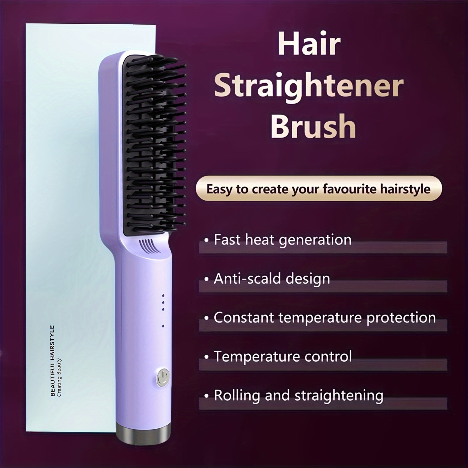 TEMU Mini Hair Comb With 3-temperature Fast Heating, Ceramic Heating Plate & Negative - Heat-resistant Straightener With Led Display, Suitable For Wet/dry Hair - For , Women's Gift ( Plug)