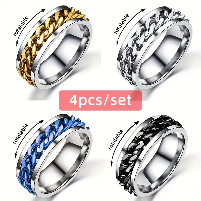 4 cool mens rotating chain links casual stress relieving   stainless steel rings exquisite mens accessories jewelry daily wear banquets parties holidays birthdays weddings anniversaries gifts souvenirs Product details 0