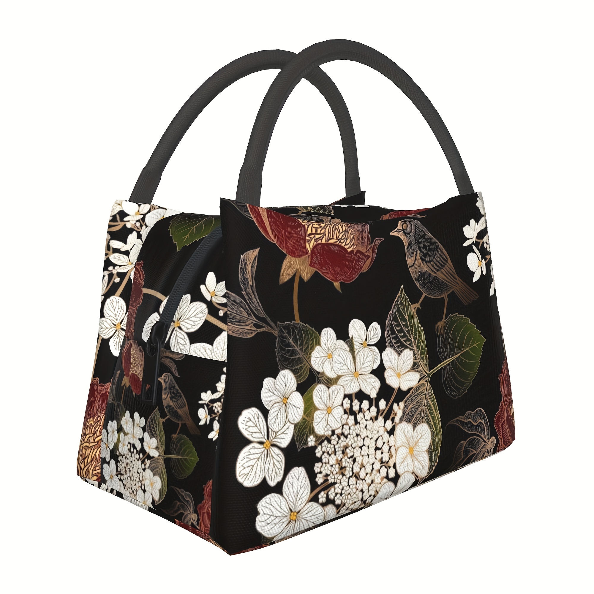 Image of 1pc Bird And Flower Pattern Reusable Cooler Bag, Insulated Bag, Insulated Lunch Bag, For Camping Picnic Beach Essentials, Suitable For School, Classroom, Canteen, Back To School Supplies, 11x6.5x7in