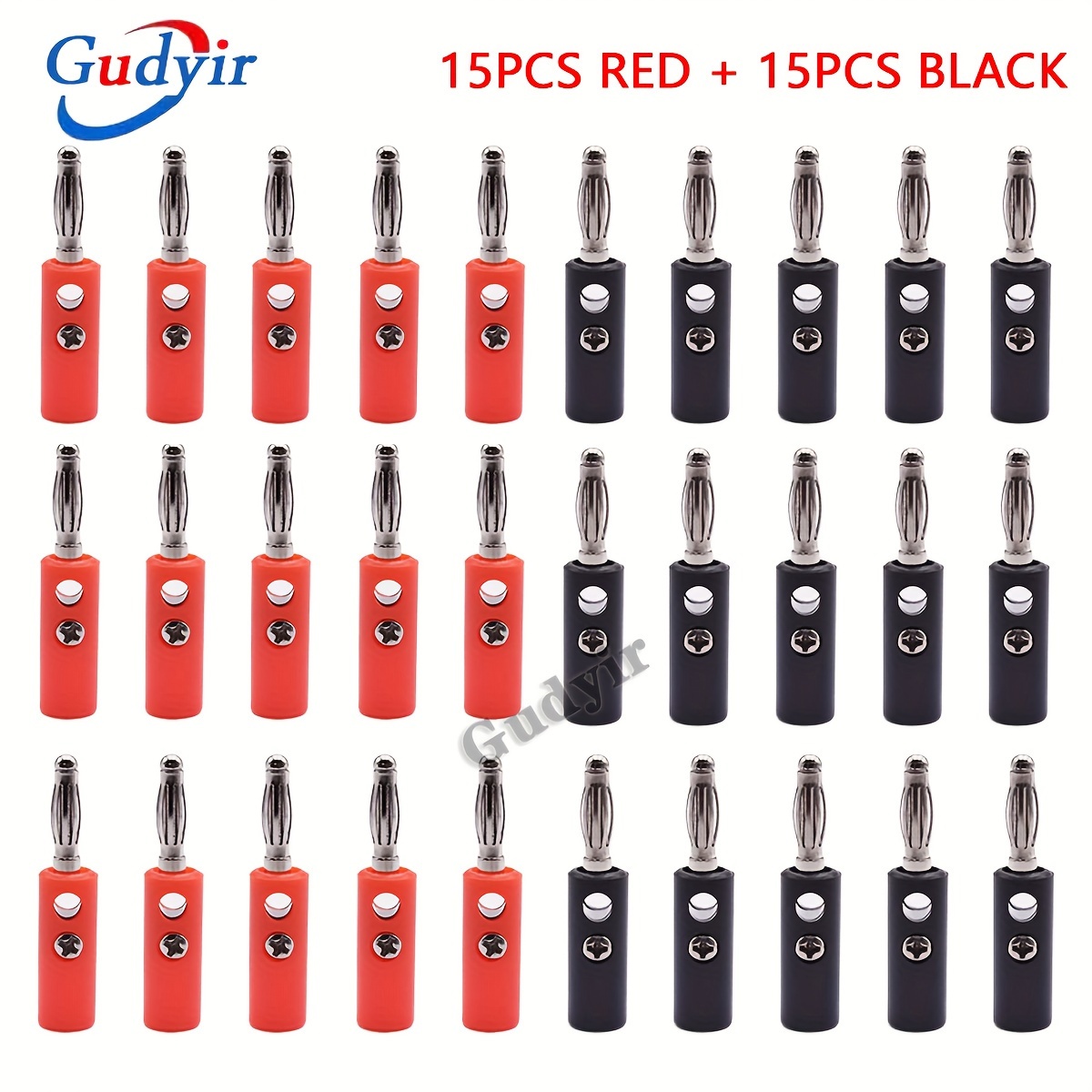 

30pcs Plastic Banana Plug Speaker Connectors - 4mm Male Audio Jack, Uncharged Screw Terminal For Diy Amplifiers (15 Red + 15 Black Pairs)