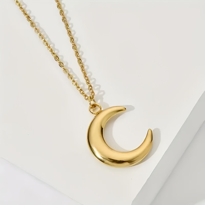E-shop 1 Stück Edelstahl Minimalistischer Mond-Anhänger Halskette, Exquisit Unisex Alltagstaugliche Vielseitige Kragenkette