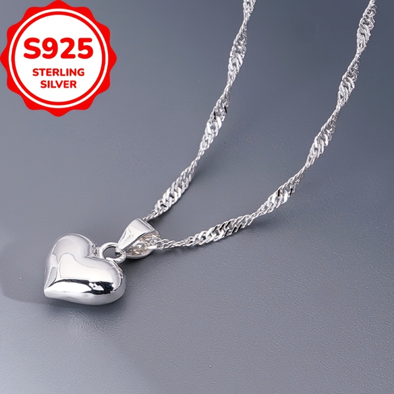 TEMU 1pc S925 Sterling Silvery Three-dimensional Heart Pendant Snake Chain Necklace For Women, Niche Personality Minimalist Instagram Style,
