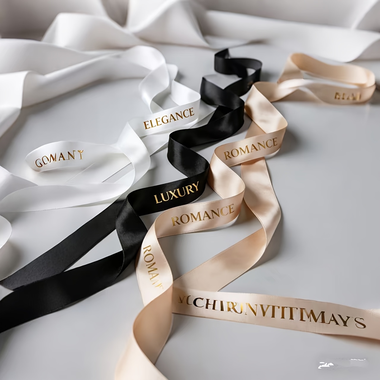TEMU Ruban d'emballage cadeau personnalisé 2,5x350 cm avec texte de votre et lettrage à sur ruban de haute qualité blanc, noir et champagne