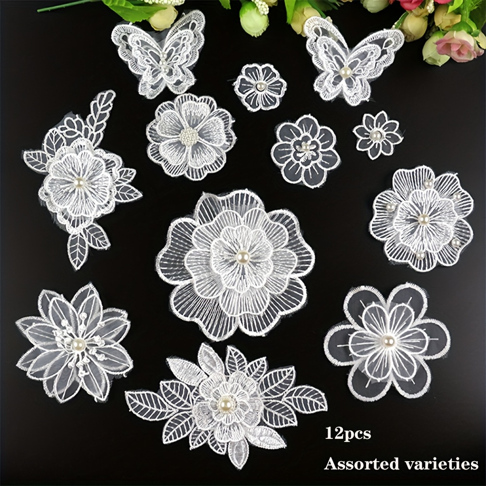 E-shop YWLI 12 Stück/Beutel Gemischte Spitzenblumen-Stickerei-Stoffaufkleber DIY Stoffzubehör