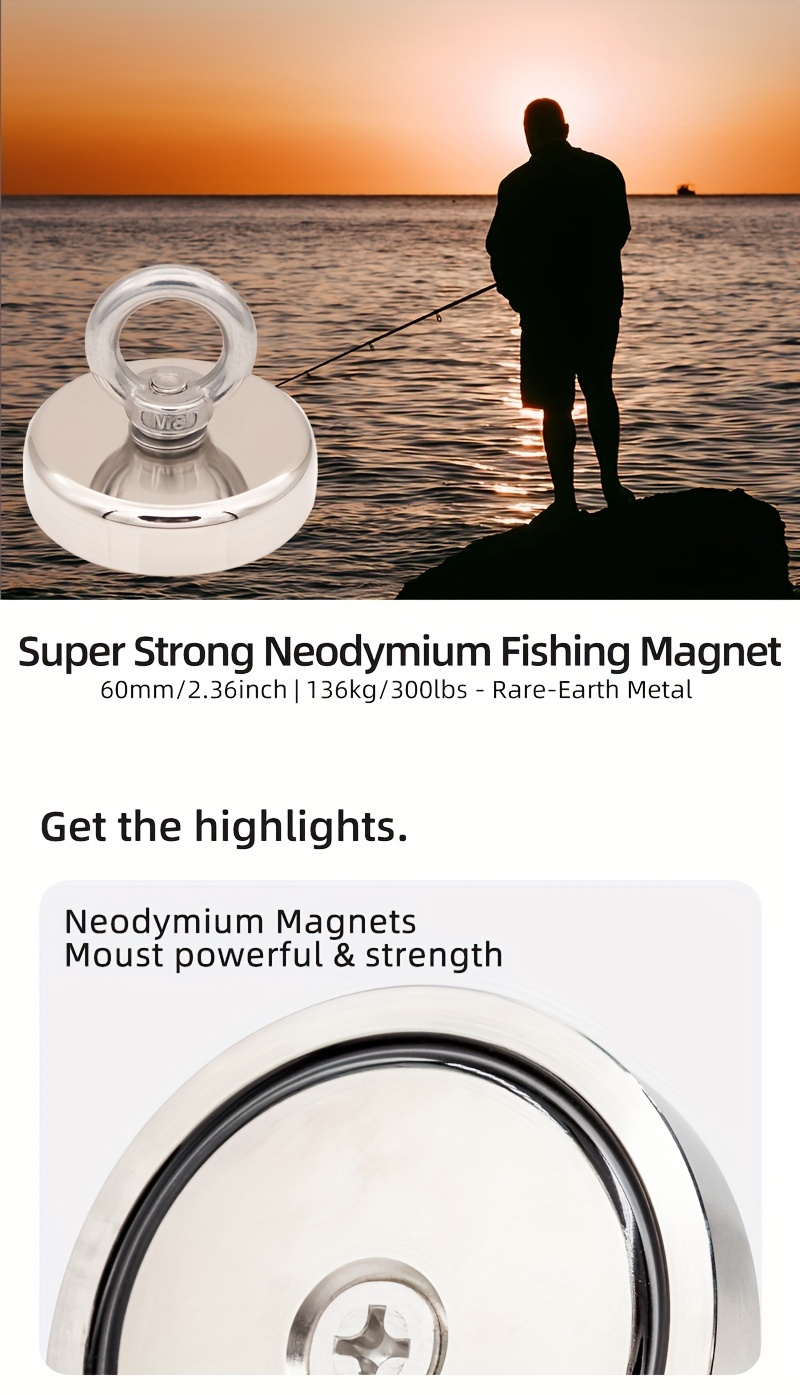 Huamade Super Strong Neodymium Fishing Magnets Heavy Duty Rare Earth Magnet  With Countersunk Hole Eyebolt For Salvage Magnetic Fishing