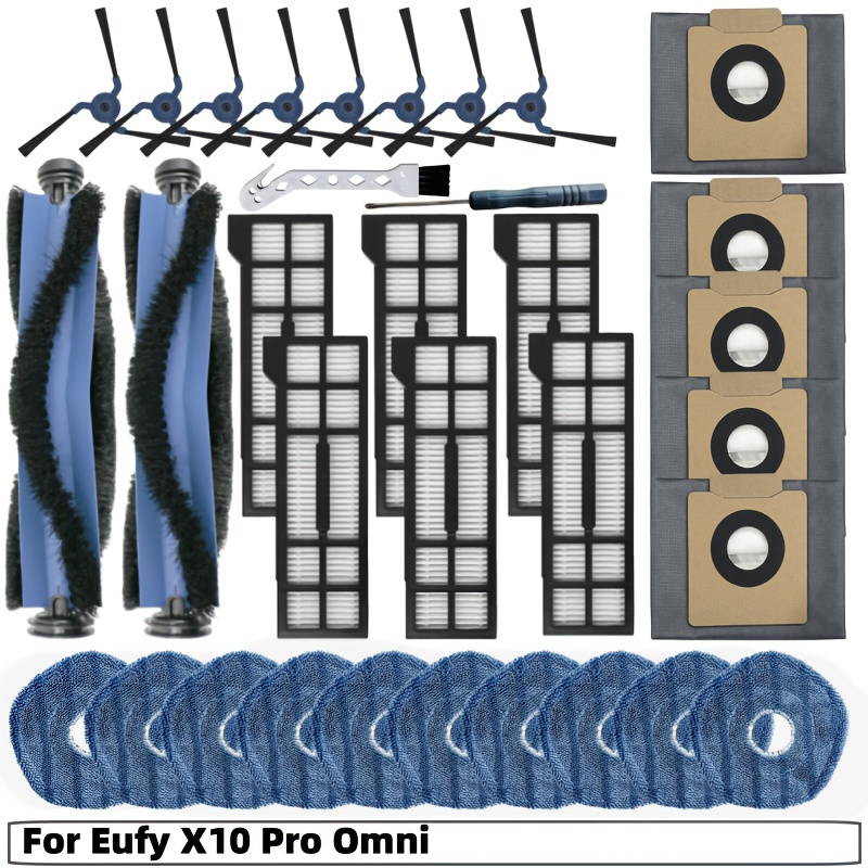 item picture 33pcs vacuum robot vacuum cleaner replacement parts       omni robot vacuum cleaner accessory kit 2 roller brushes 6 hepa filters 8 side brushes 5 dust bags 10 mop pads 1 screwdriver 1 cleaning brush