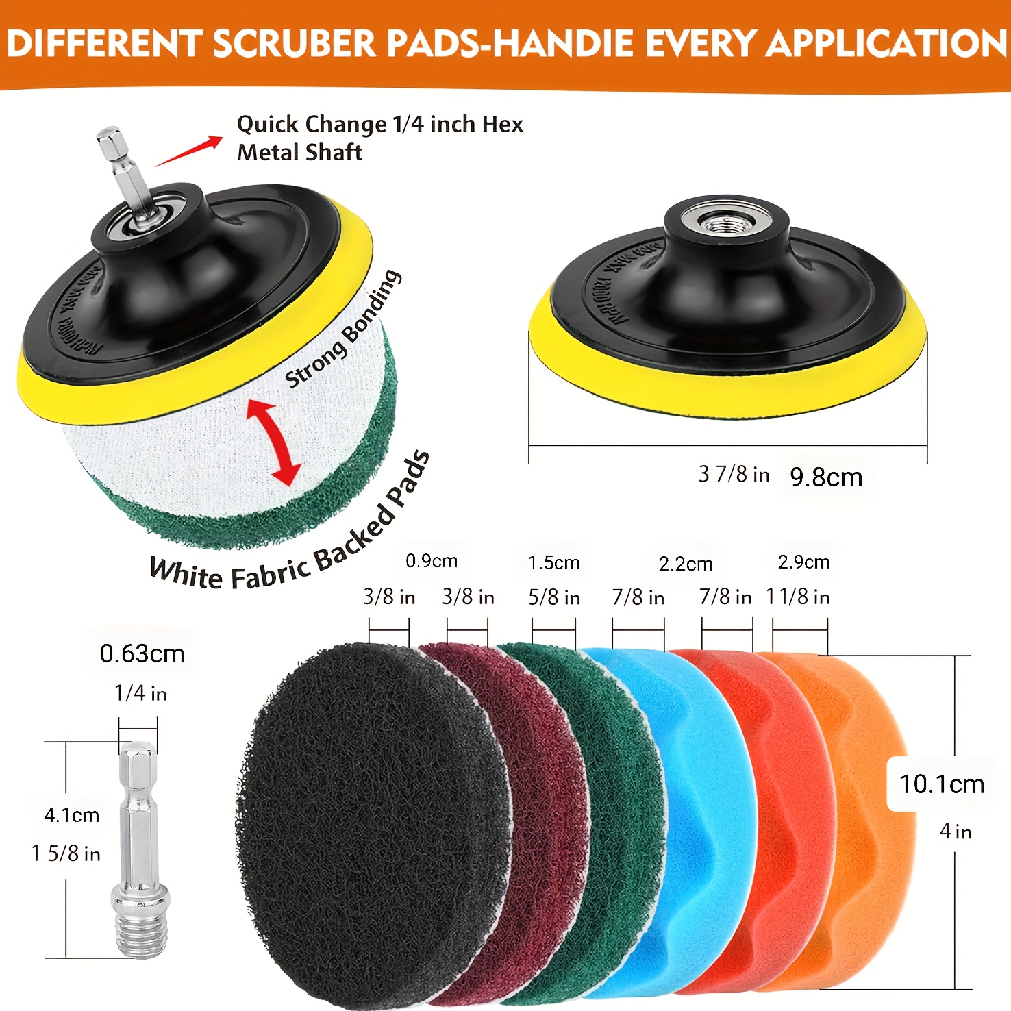  kit 19pcs 13pcs drill brush attachment sets with pads sponges for polishing and scrubbing includes extensions for car kitchen bathroom cleaning details 2