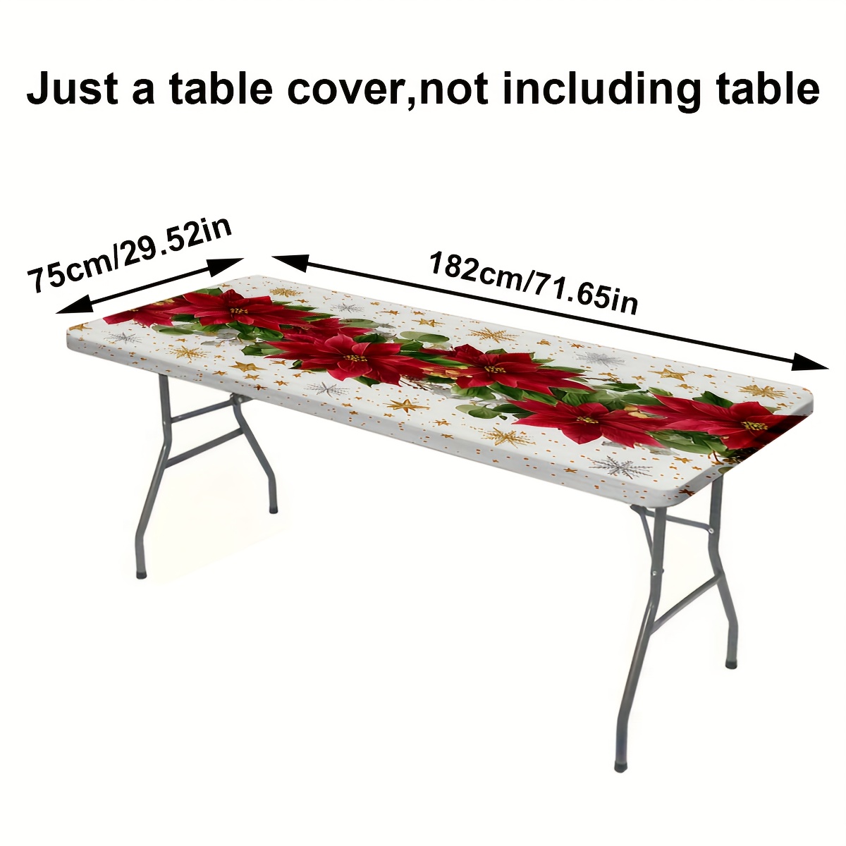 TEMU 1pc Christmas Flower Pattern Printed Elastic Tablecloth, Washable Outdoor Table Cover With Elastic Edges, Perfect For Home Outdoor Picnic