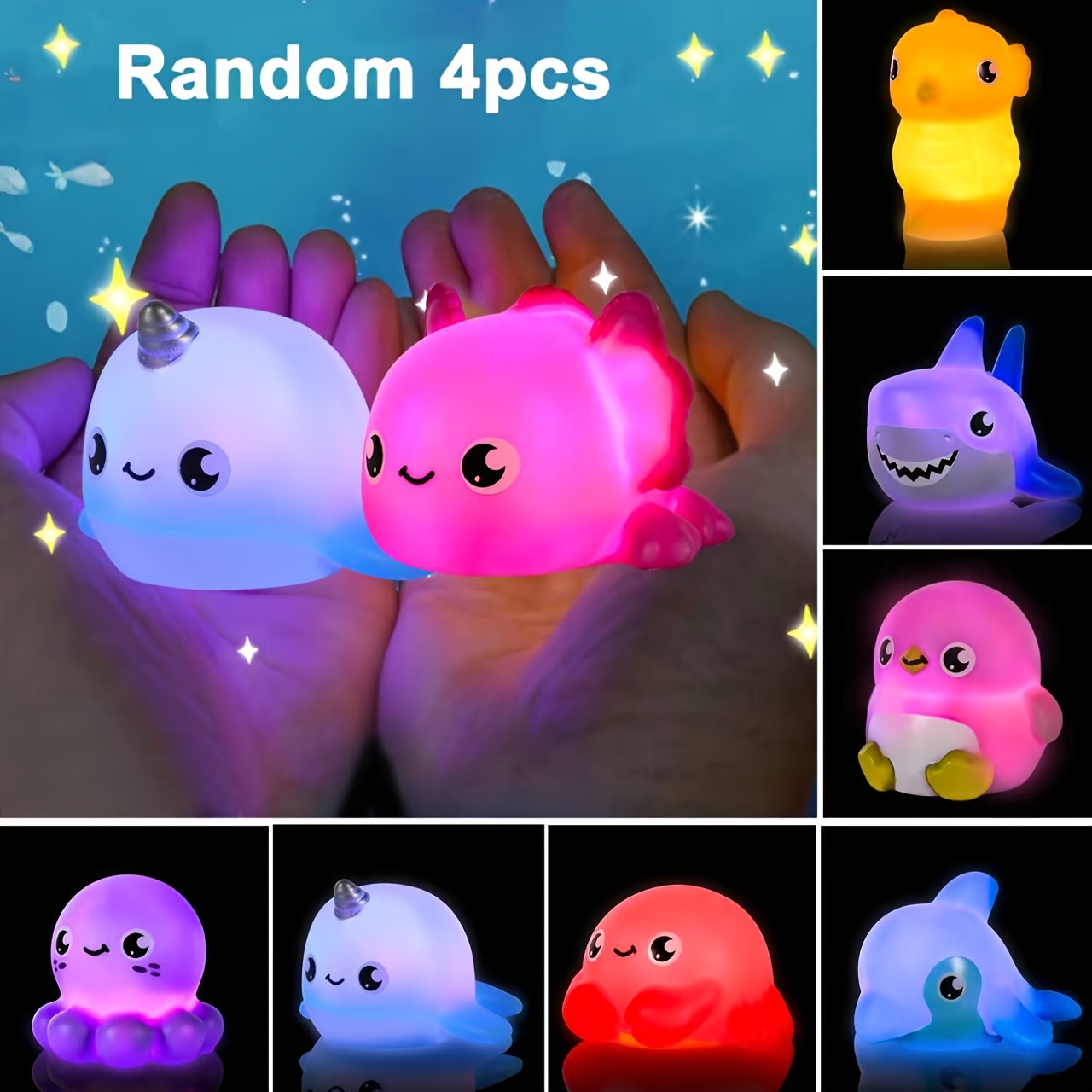 1/2/4/6/8/10pcs No Hole Bath Toys, Light Up Ocean Animals Set, Glitter Colorful Bathtub Toys, Bathtub Floating Toys, Great Gifts For Bathroom Tub Games ,christmas Stocking Stuffers Random Colors