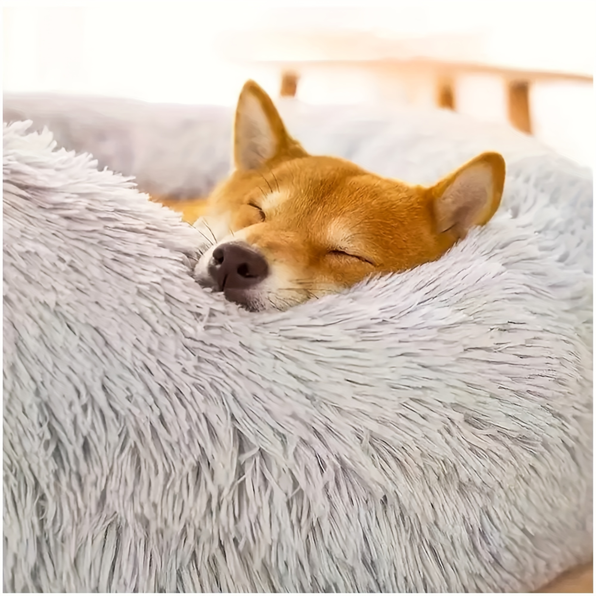 

1pc Long Plush Warm Round Pet Nest, Deep Sleeping Dog Cat Bed, Comfy Soft Thickened Round Dog Cushion Sofa With Non-slip Bottom