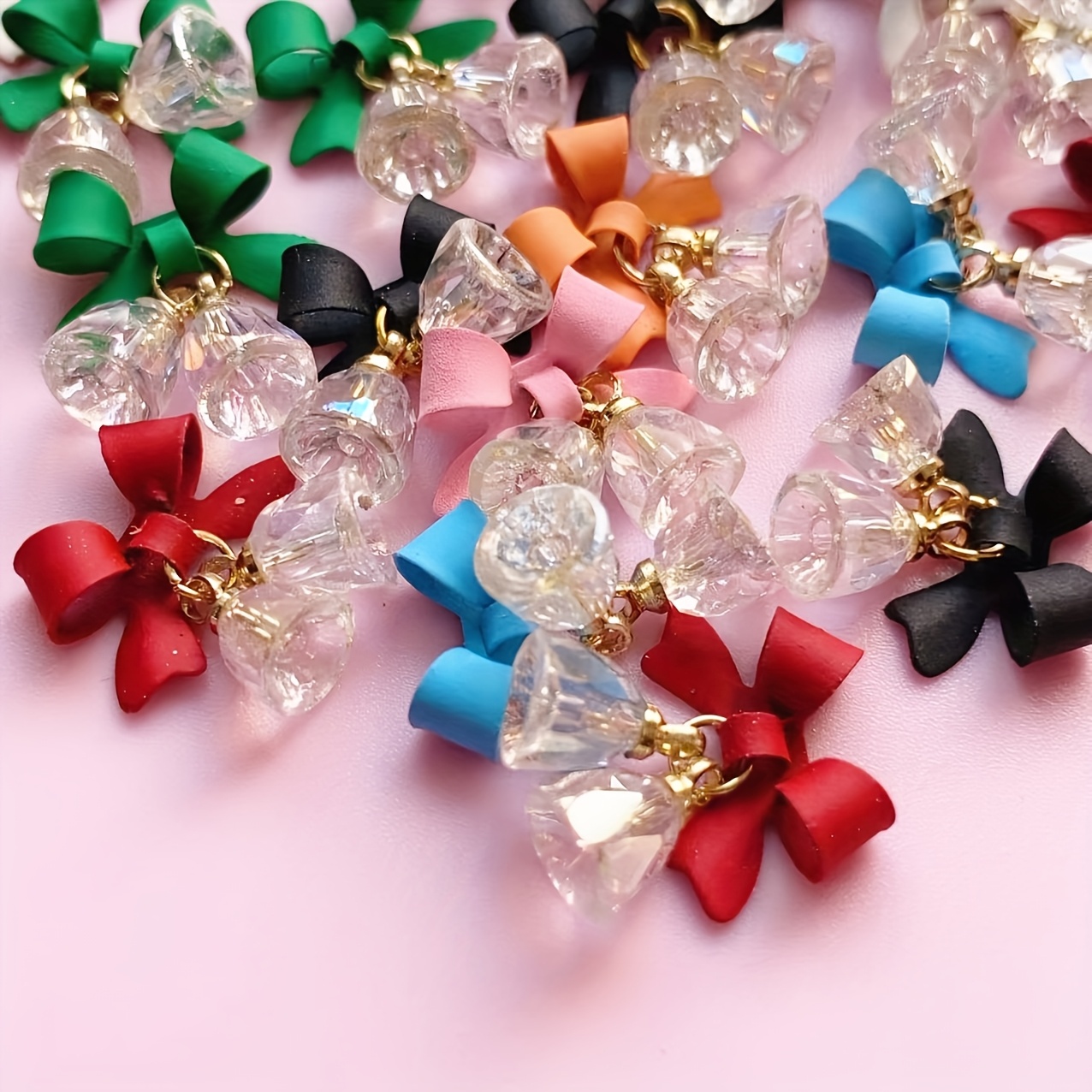

10pcs Christmas Bow Jewelry Set - 3d Pendant Diy Art, - -free Art Decoration