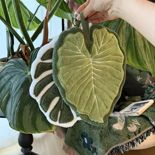 2pcs leaf shaped finger towels with hanging loop absorbent microfiber bath kitchen towels suitable for bathroom contemporary leaf hand towels easter gifts for mothers