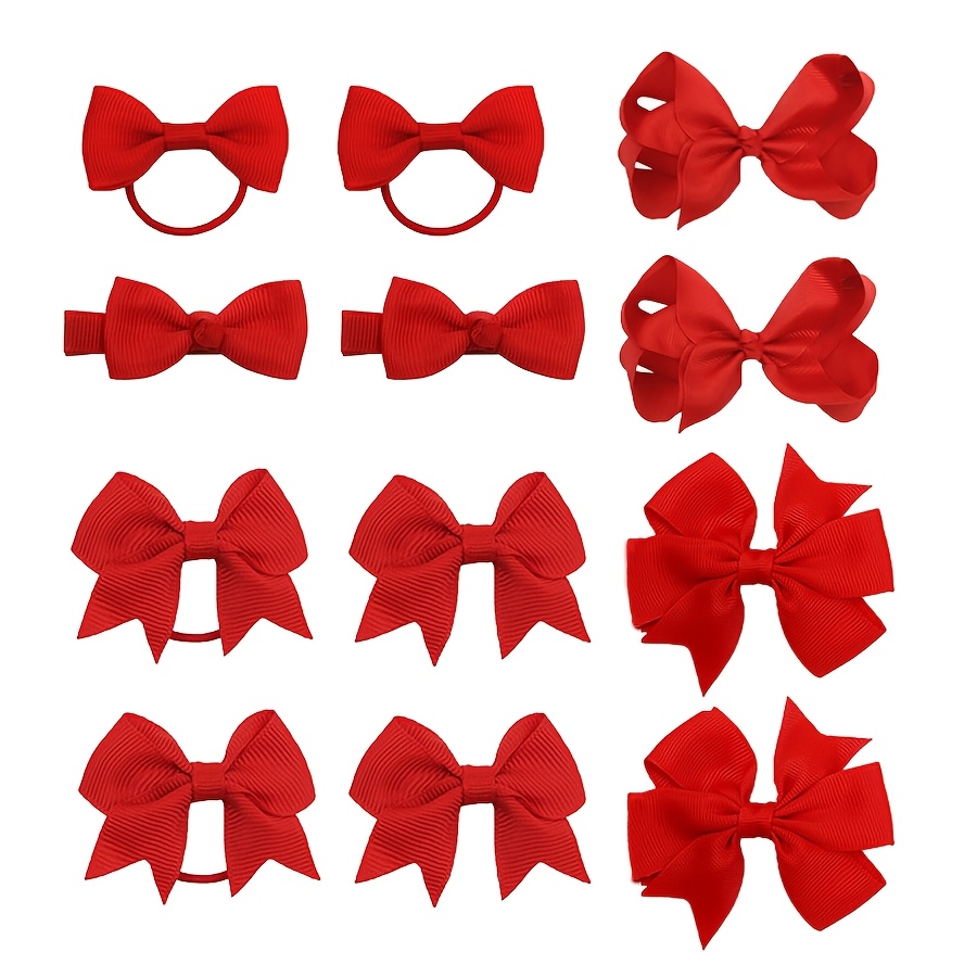TEMU 12pcs Red Bow Hair Tie And Hair Clip Set, Suitable For Daily Use And Holiday Gifts