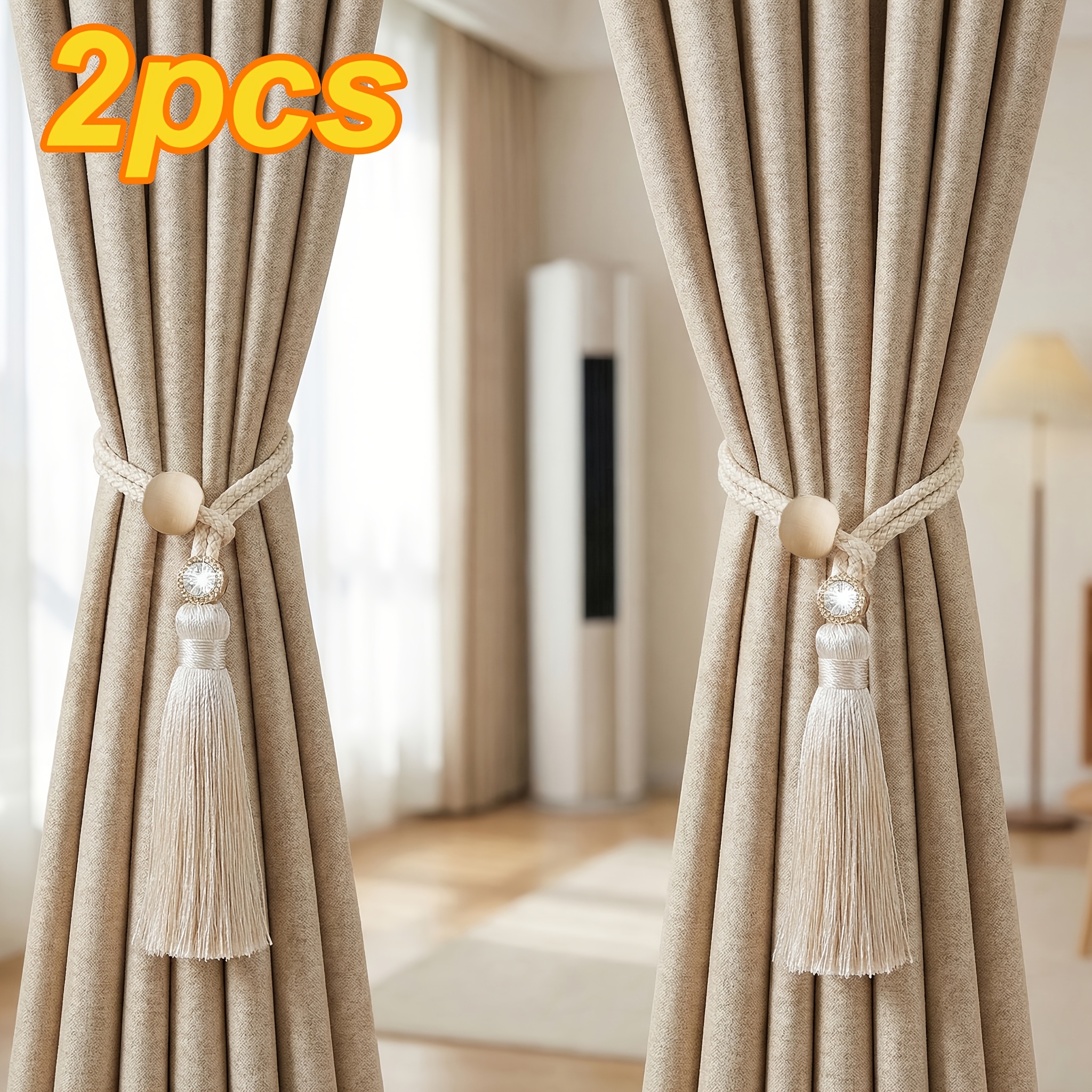 Image of 2pcs Curtain Tassel Rope-bohemian Decorative Curtain Rope-fashionable Hand-woven Rope, Simple Gauze Curtain Fixed Storage, Suitable For Home, Office And Hotel Curtain Doors.