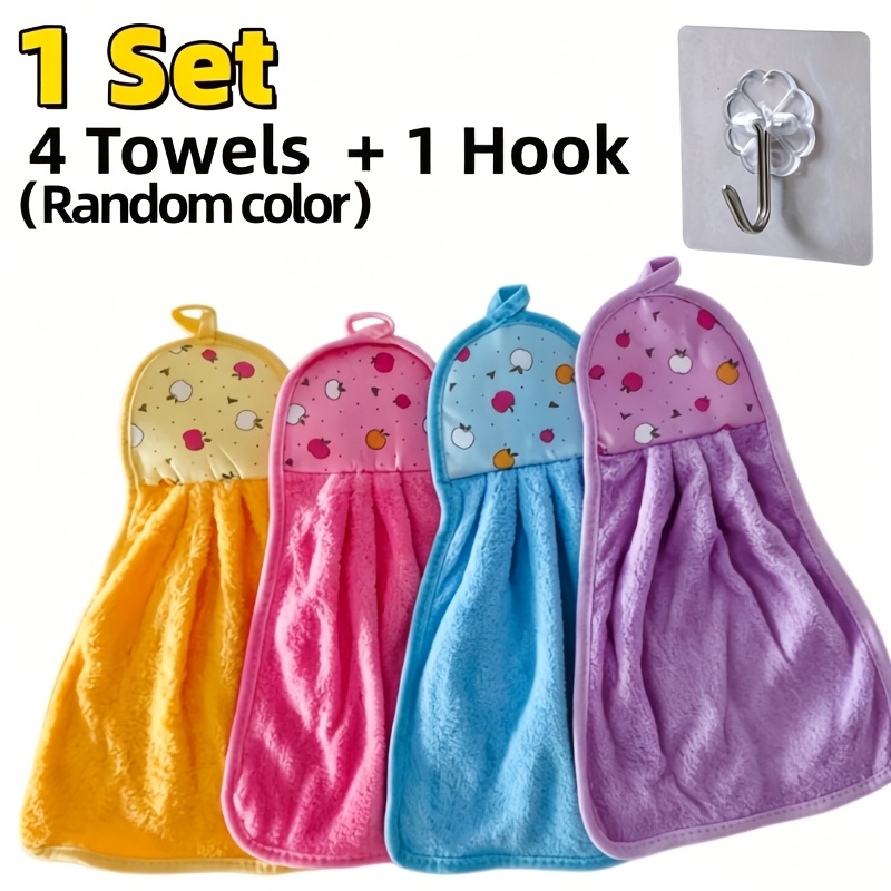 TEMU Ensemble de 5 pièces (comprenant 4 serviettes/couleur aléatoire et 1 crochet) Microfibre super absorbante et à séchage rapide, chiffon de