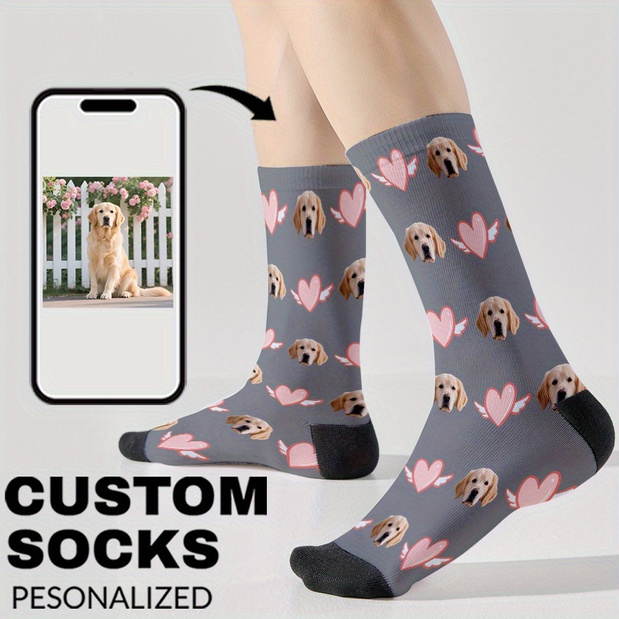 TEMU 1 Par de Calcetines Divertidos de Tubo Medio para Hombre con Cara Personalizada, Puedes Colocar Cualquier Cara en los Calcetines, Calcetines