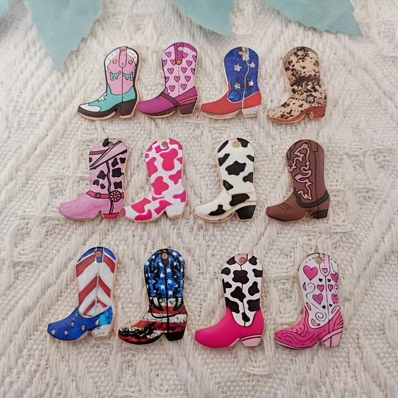 

[12pcs Cowboy Boot Charms] 12pcs Cowboy Boot Charms Set, Zinc Alloy, Assorted Western Style Boot Pendants, For Making, Necklaces, Keychains, And Crafts