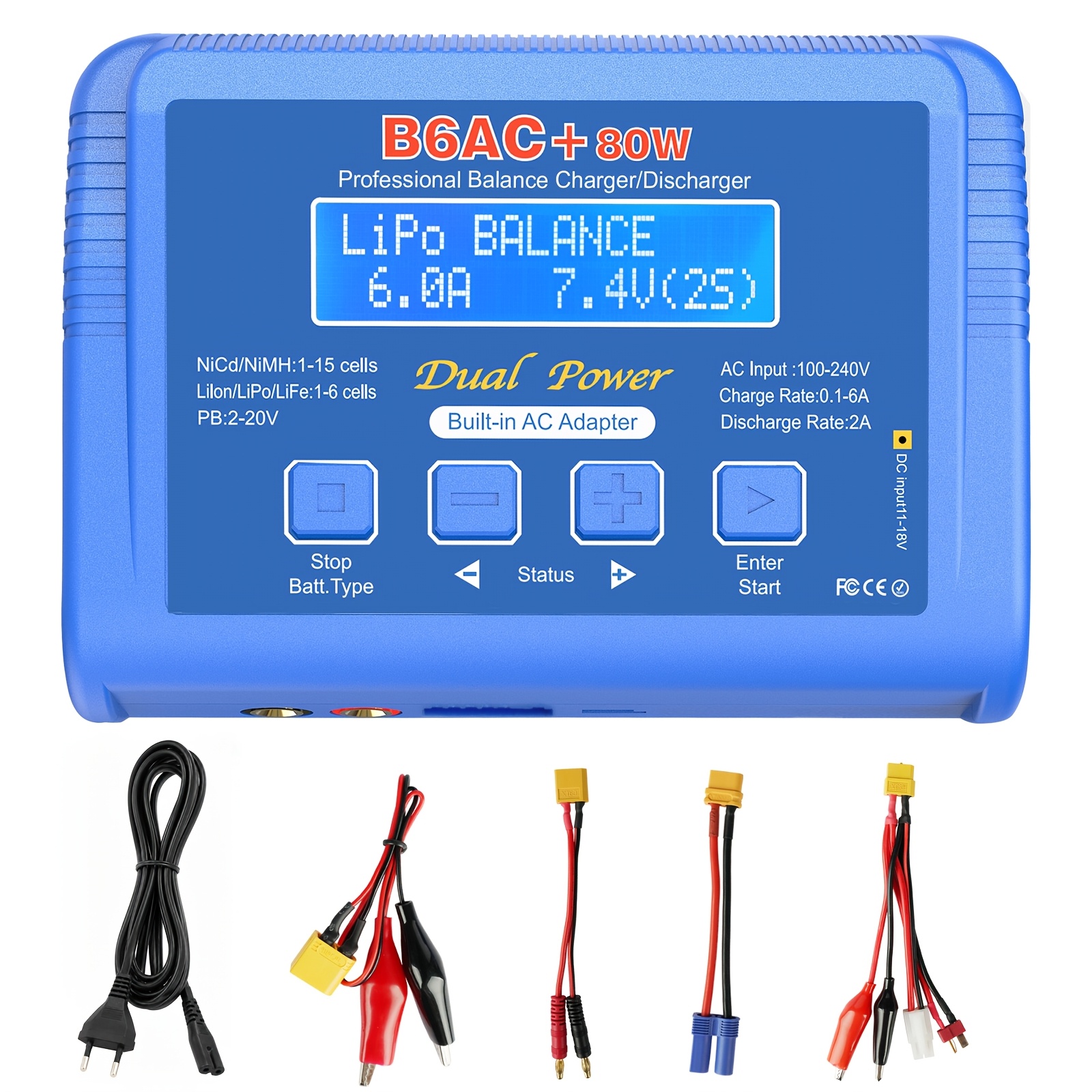 TEMU Cargador de de batería B6AC 80W para batería Lipo con descargador de 6A, cargador de digital para baterías RC Hobby LiPo/Li-ion/Life NiMH/NiCd