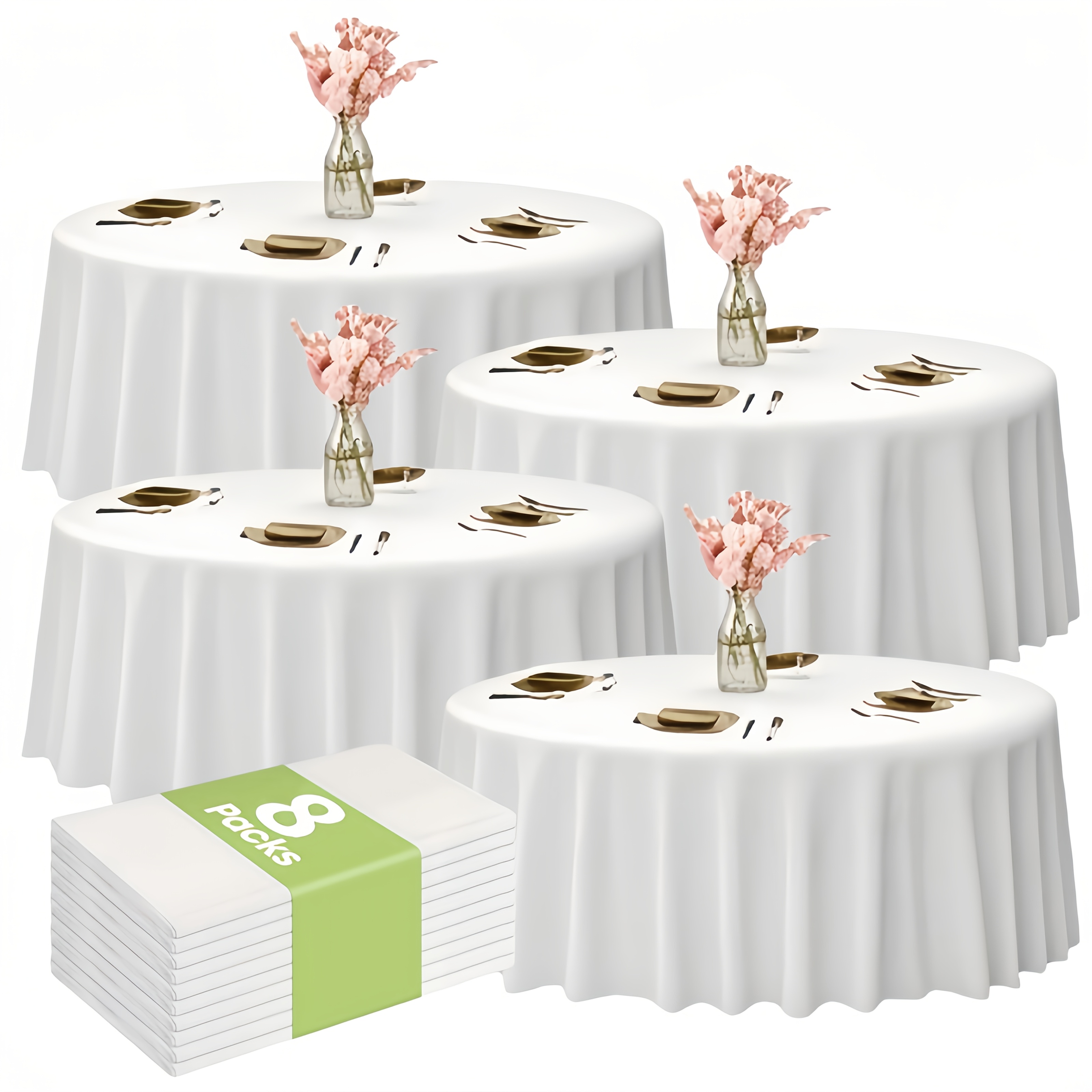 TEMU Halloween,christmas,disposable Peva Tablecloth, 8pcs Pack, 84-inch Round Decorative Tablecloth, Machine Made, Convenient And Practical, Suitable