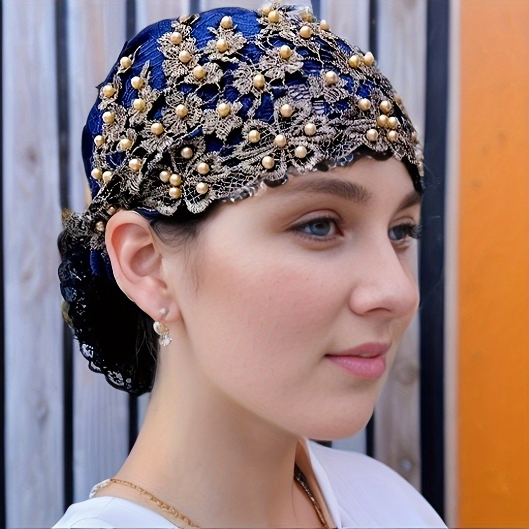 TEMU Chapeau Élégant pour Femmes, Décoration avec Perles et Clous, Chapeau de Ramadan pour Dames Musulmanes, Portable