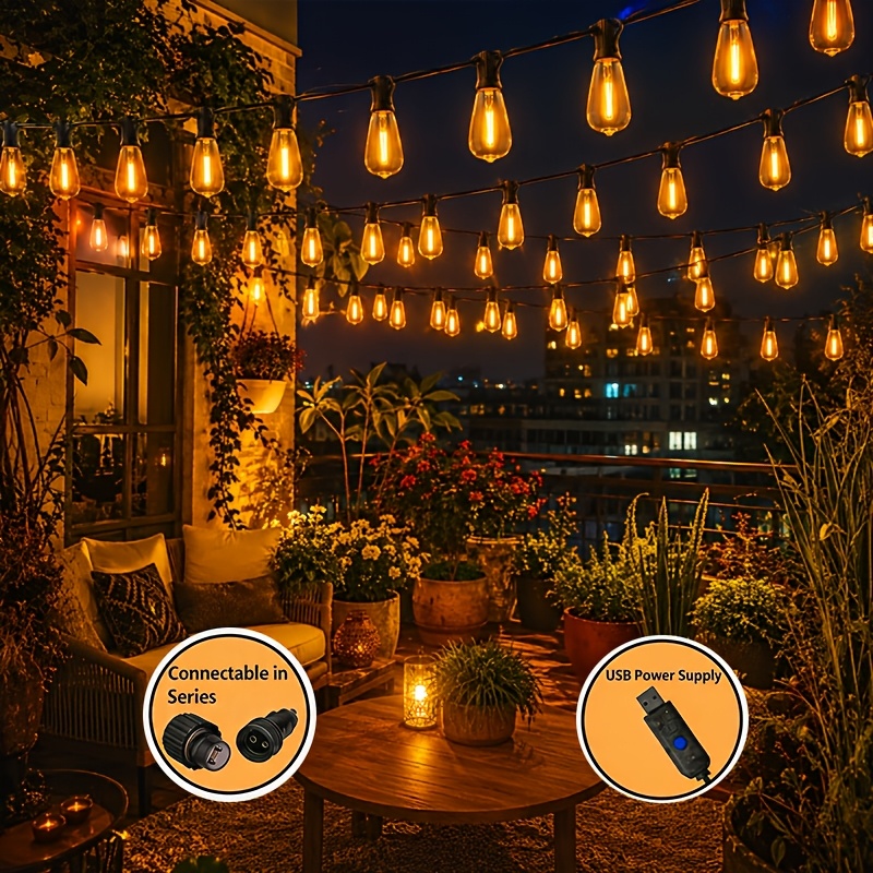 TEMU 30/20/10 Led Usb G40 String Lights, 8 Lighting , Dimmable Shatterproof Bulbs, Garden Hanging String Lights For Indoor/outdoor Patio, Porch,
