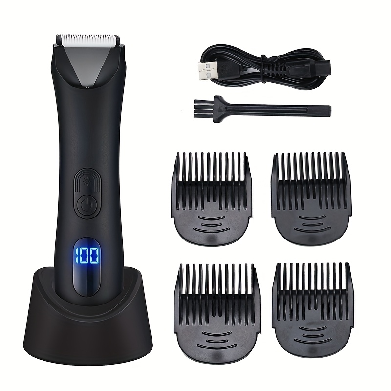 Men's Groin Trimmer, Men's Full Body Hair Trimmer With Rechargeable Base, Kit With Ceramic And Led Light For Men's Groin Body Hair Trimmer, Hair Removal Tool