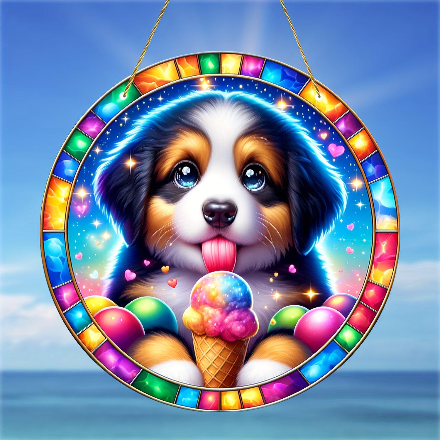 Outlets SUNCATCHER - Stained Glass Colorful Dog