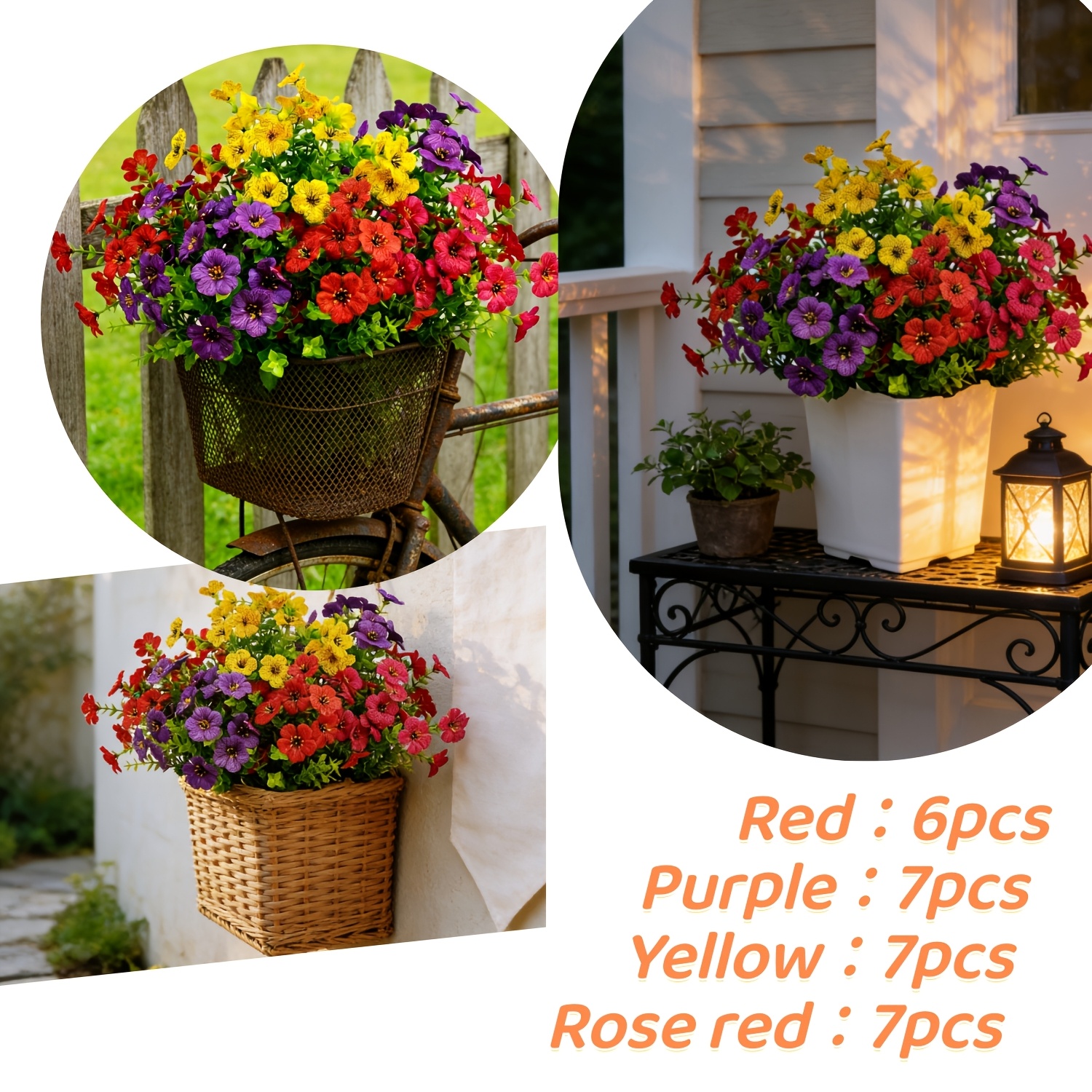 Image of 27 Vibrant Outdoor Artificial Flowers For Decoration, Uv-resistant Violets, Colorful Faux Eucalyptus Plants Suitable For Outdoor And Indoor Use, Yard And Porch Decor, Mixed In For Home Decoration