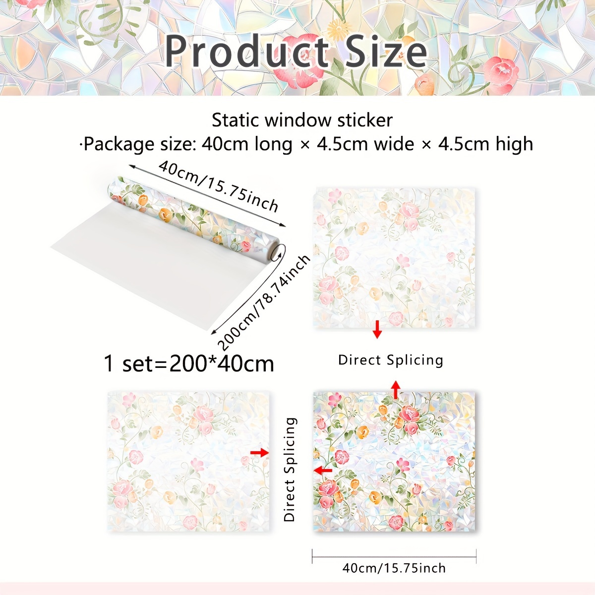 Image of 1 Sheet Pink Iridescent Static Cling Window Film Suitable For Home Decor - Pvc Flower Decals With Floral Patterns, Double-sided Stickers For Doors, Mirrors, Shower Doors, & Stick Application