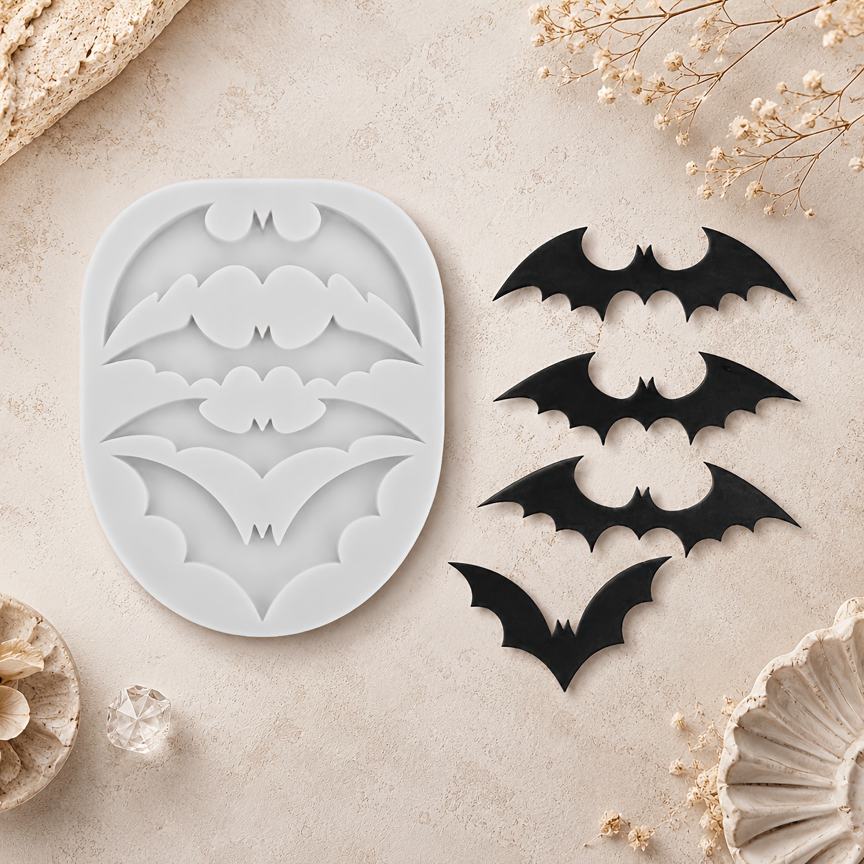 TEMU 1pc Halloween Bat Wings Silicone Mold, Candle Mold, Soap Mold, Resin Molds, Soft Pottery Clay Drop Glue Decorative Mold, Candle Molds, Plaster
