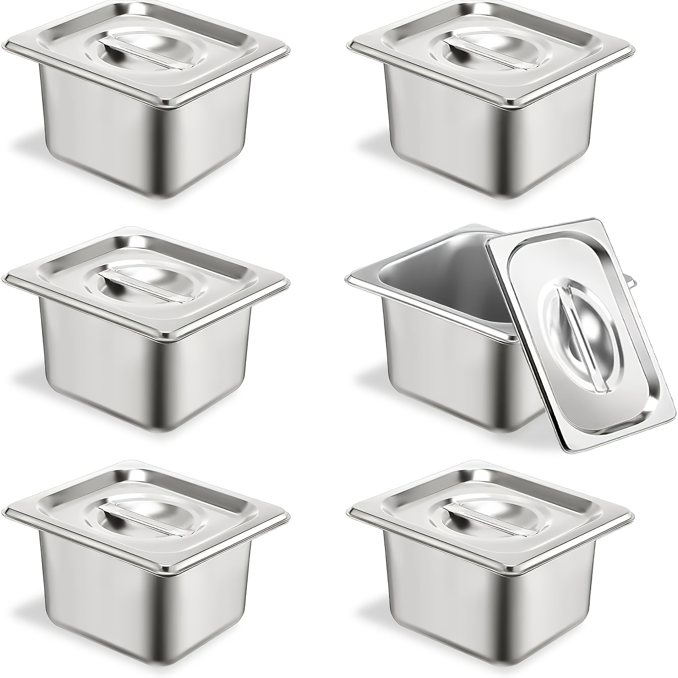 TEMU 6pcs Stainless Steel Storage Container Set With Lids, Food Storage In The Food Service . Features Heat Insulation, Stackable Design, And High