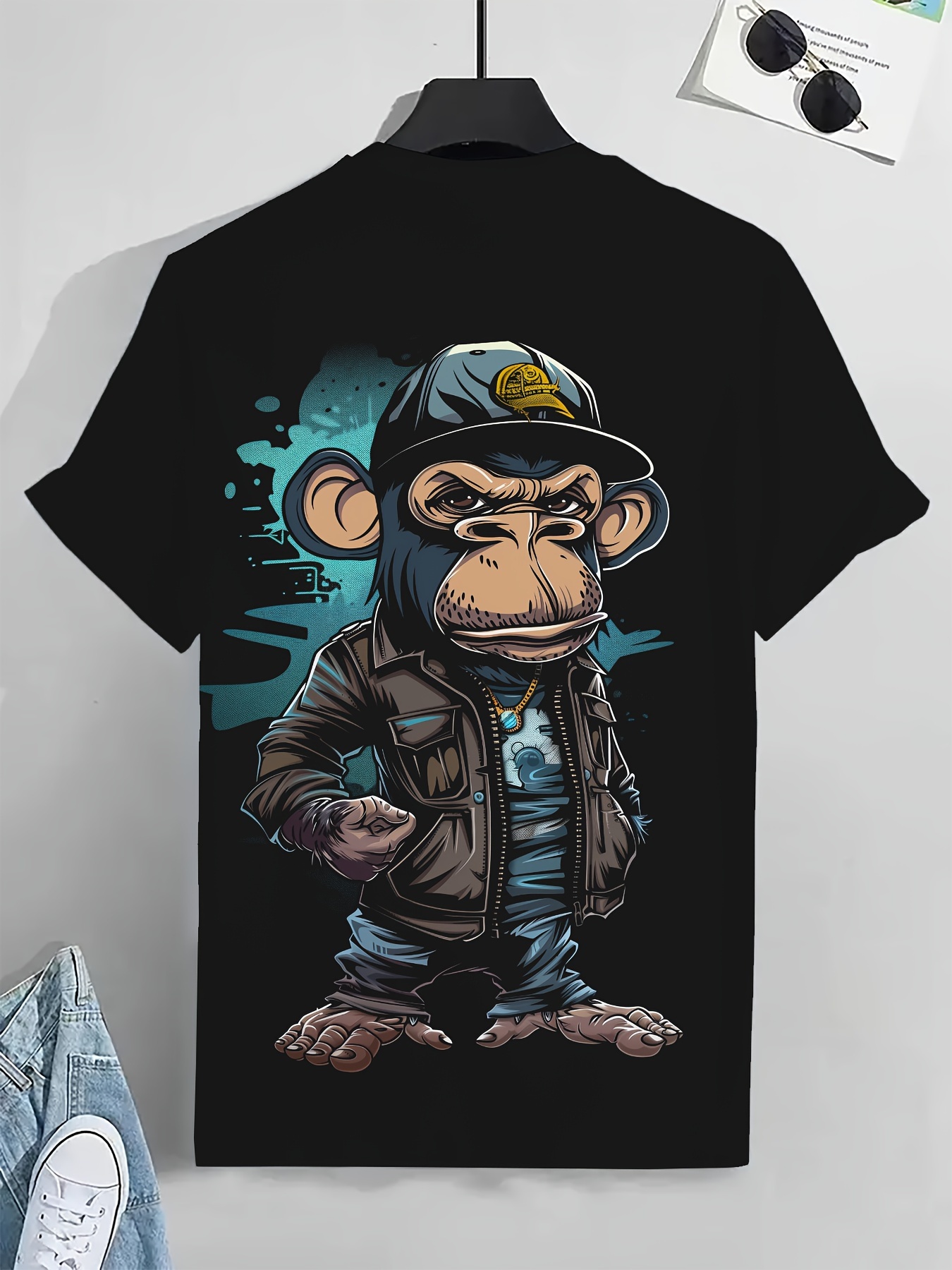 【SATIIIZ】Monkey Pigment Short-Sleeved T-Shirt Sunxciast Summer Men's T-Shirt Animal Monkey Shirt Short