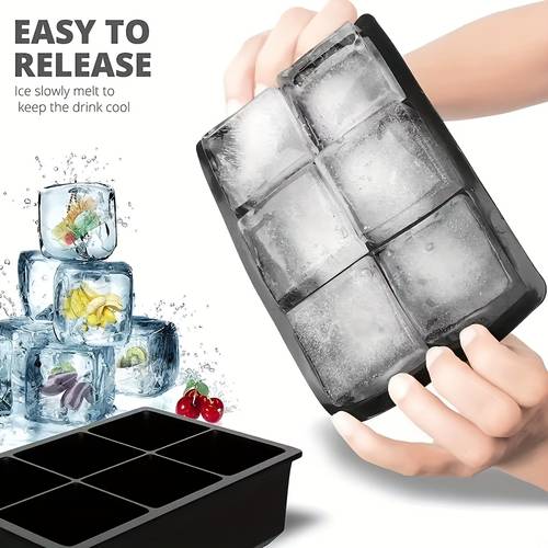 2pcs cover and 6 cube of ice trays large square cube of ice mold tray cubes maker for whiskey cocktails bourbon reusable cube of ice tray for